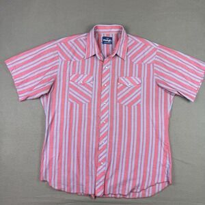 VINTAGE 90S Wrangler Pearl Snap Shirt Men XL Striped Short Sleeve Western Cowboy